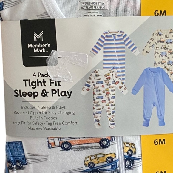 Member's Mark Infant 4 Piece Tight Fit Sleep & Play Set NWT Size 6M - Picture 2 of 3